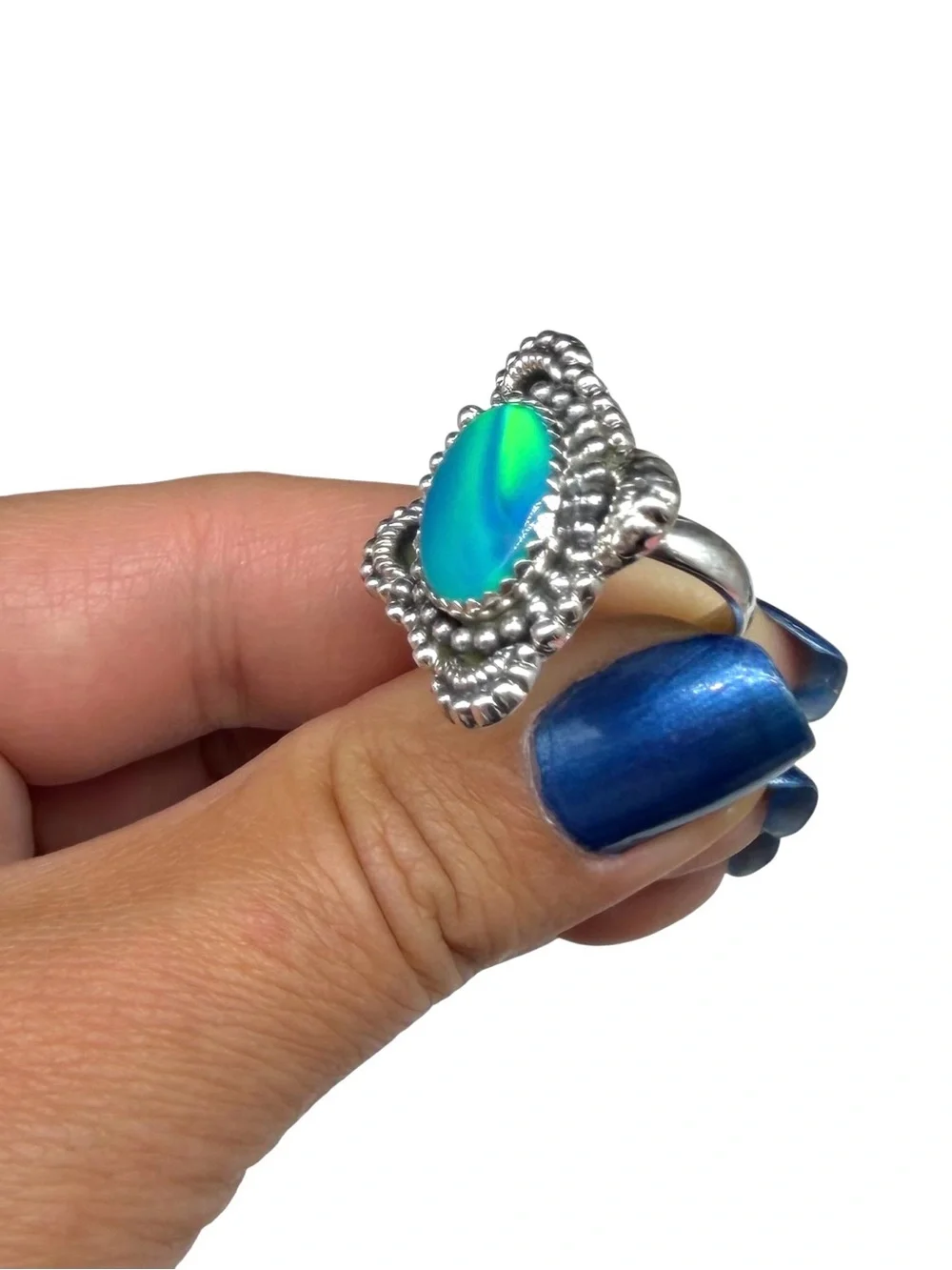 Aurora Fire Opal Ring Size 7 Solid 925 Sterling Silver